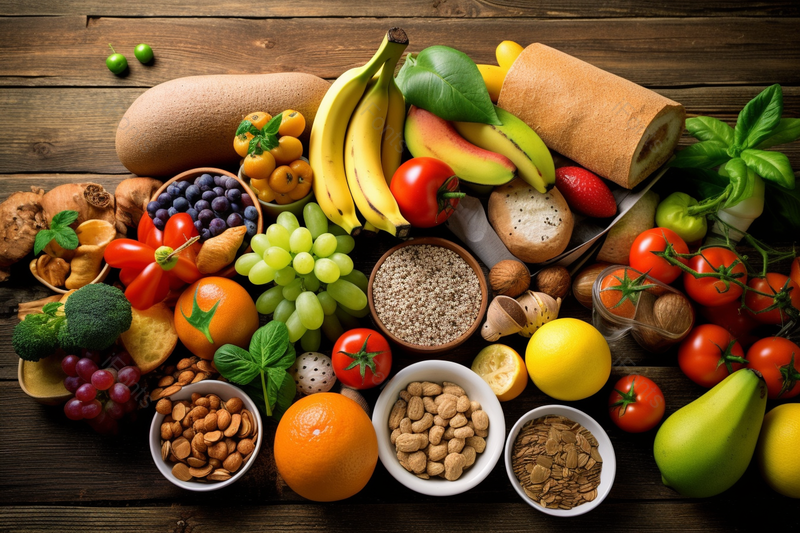 健康食品选择好的碳水化合物来源高纤维的食物低升糖指数饮食新鲜蔬菜水果谷物豆类坚果蔬菜木质摄影真实,高清,摄影图,摄影图片,图片大全,摄影图免费下载